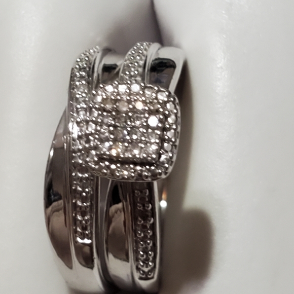 Forever Bride Trio 925 Diamond Engagement/Wedding Rings - Picture 11 of 13